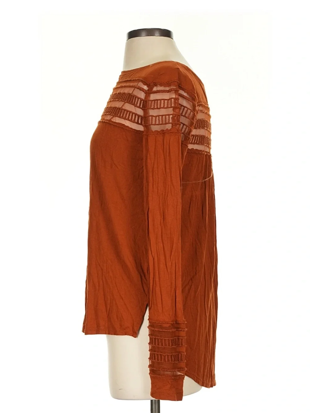 Free People “Roxie” Sheer Mesh Panel Detail Boho Long Sleeve Top• Small